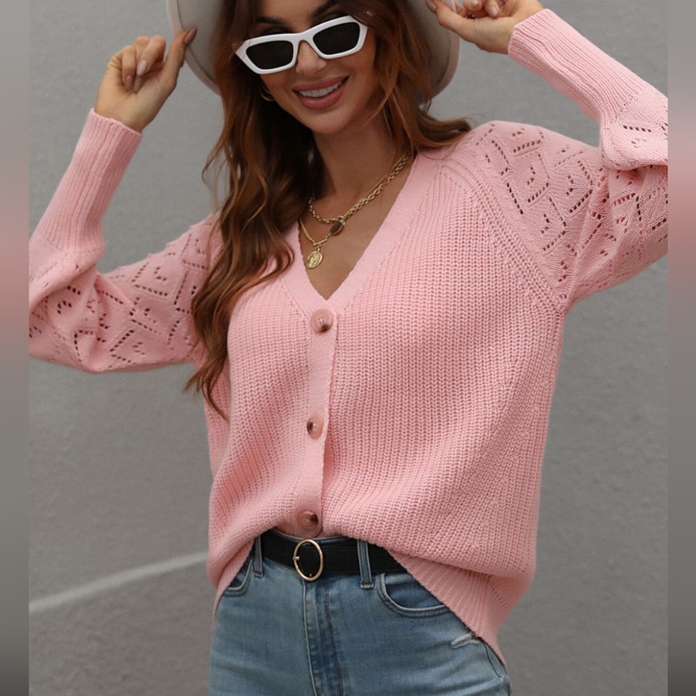 Charli Rib-Knit Raglan Cardigan - Pink - Picture 5 of 7